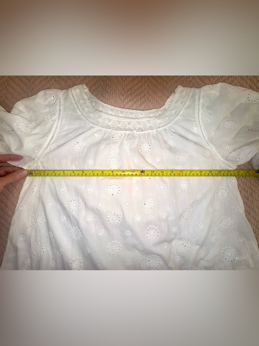 Pilcro by Anthropologie 3/4 Sleeve Crop Babydoll Top Eggshell Eyelet medium - Picture 5 of 12